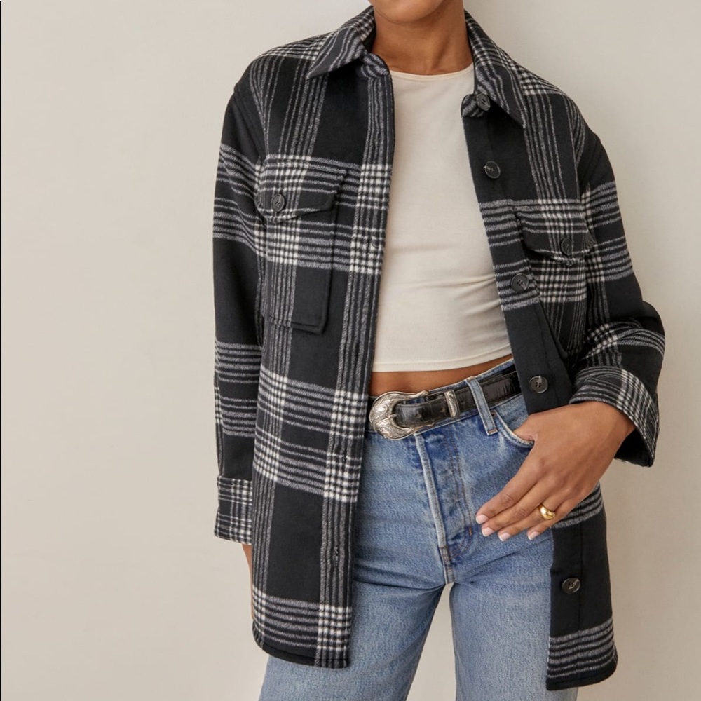 Reformation Giles jacket in black/white plaid